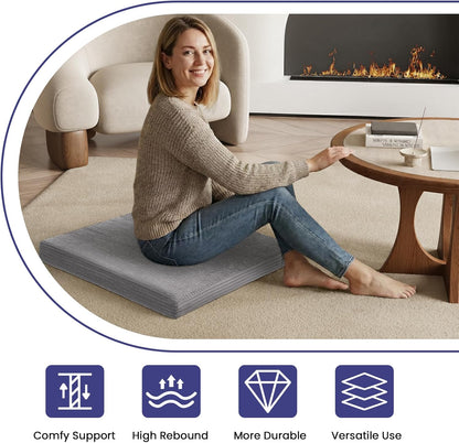 Meditation Cushion Set, Meditation Pillow for Sitting on Floor, Large Yoga Pillow with Knee Support, Washable Zafu Meditation Mat, 3 Shapes Floor Pillow for Adults, Dark Grey