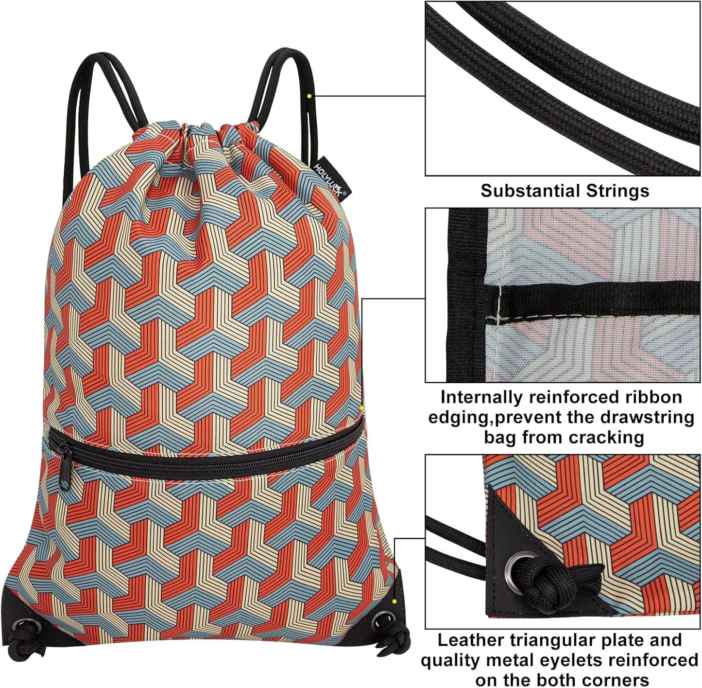 HOLYLUCK Drawstring Backpack Bag Sport Gym Sackpack - Colors B