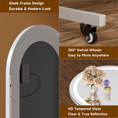 Hasipu 71" x 28" Arched Rolling Home Gym Mirror with Wheels, 360° Swivel Body Mirror with HD Tempered Glass, Large Floor Mirror for Yoga Room, Dance Studio, Bedroom & Home Gym