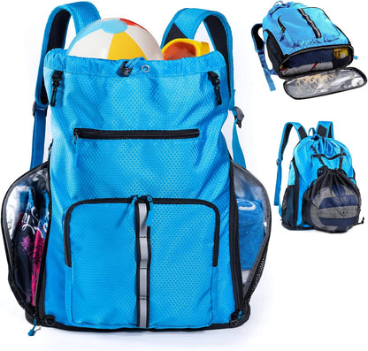 Large Beach Backpack Waterproof Sandproof - Customized Oversized Drawstring Pool Bag with Shoe Compartment for Toiletries, Towels, Gym, Travel