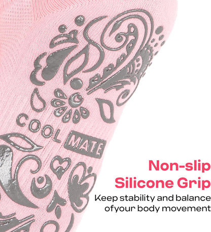 COOLMATE Pilates Socks with Grips for Women, Yoga Socks, Crew Non Slip Women for Barre, Pilates Gifts for Women - Colors B