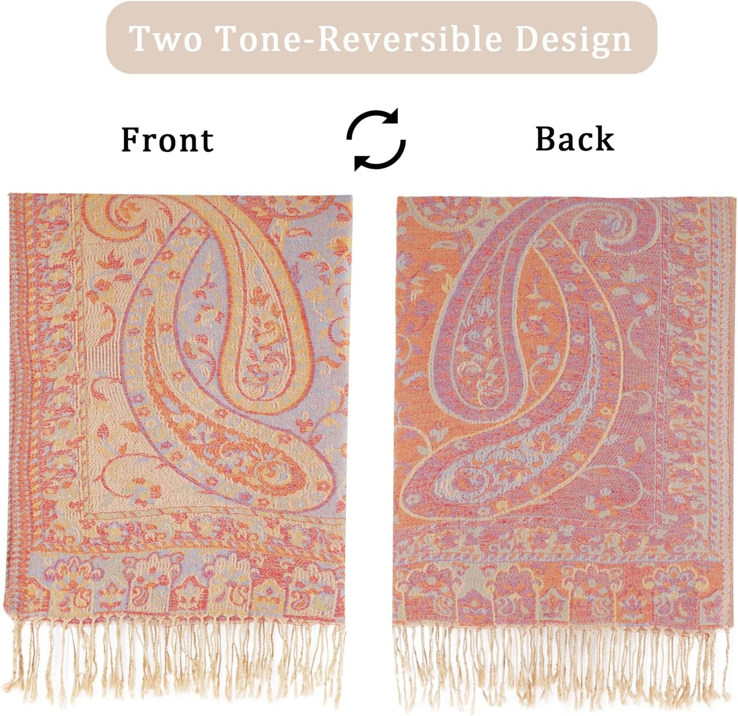 Ciormis Two Tone Silky Paisley Pashmina Shawl Scarf,Soft Women's Rave Jacquard Pashminas Wrap Scarves
