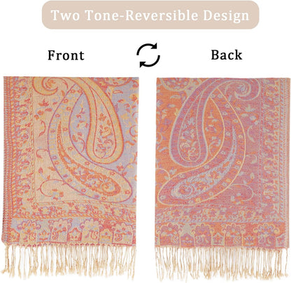 Ciormis Two Tone Silky Paisley Pashmina Shawl Scarf,Soft Women's Rave Jacquard Pashminas Wrap Scarves