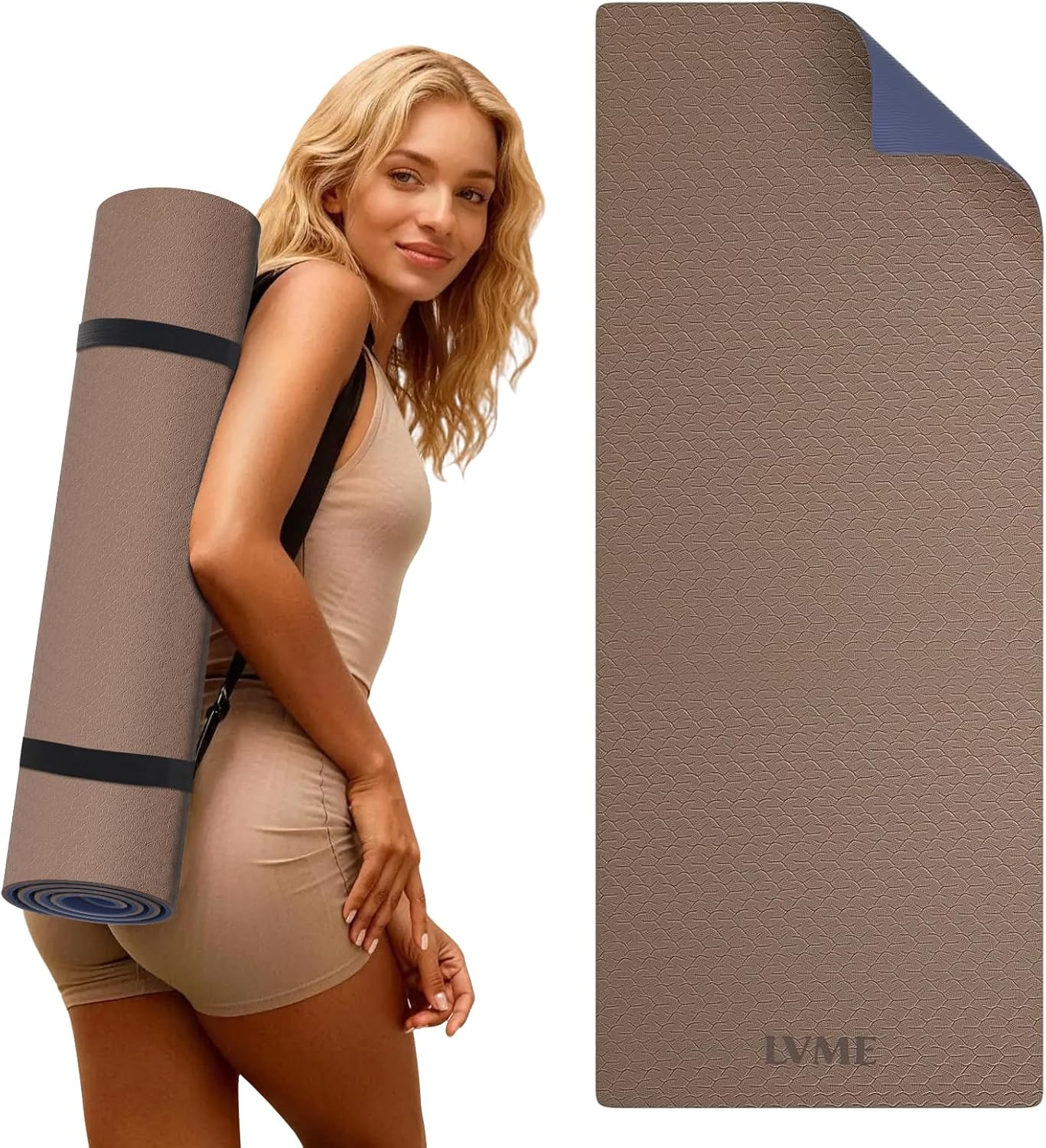 Yoga Mat Non Slip, Anti-Tear 1/4" & 2/5" Thick TPE Yoga Mats for Women and Men, a stylish and practical dual-tone yoga mat.72"x24" Exercise & Fitness Mat with Carrying Strap, Workout Mats for Yoga, Pilates and Floor Exercise