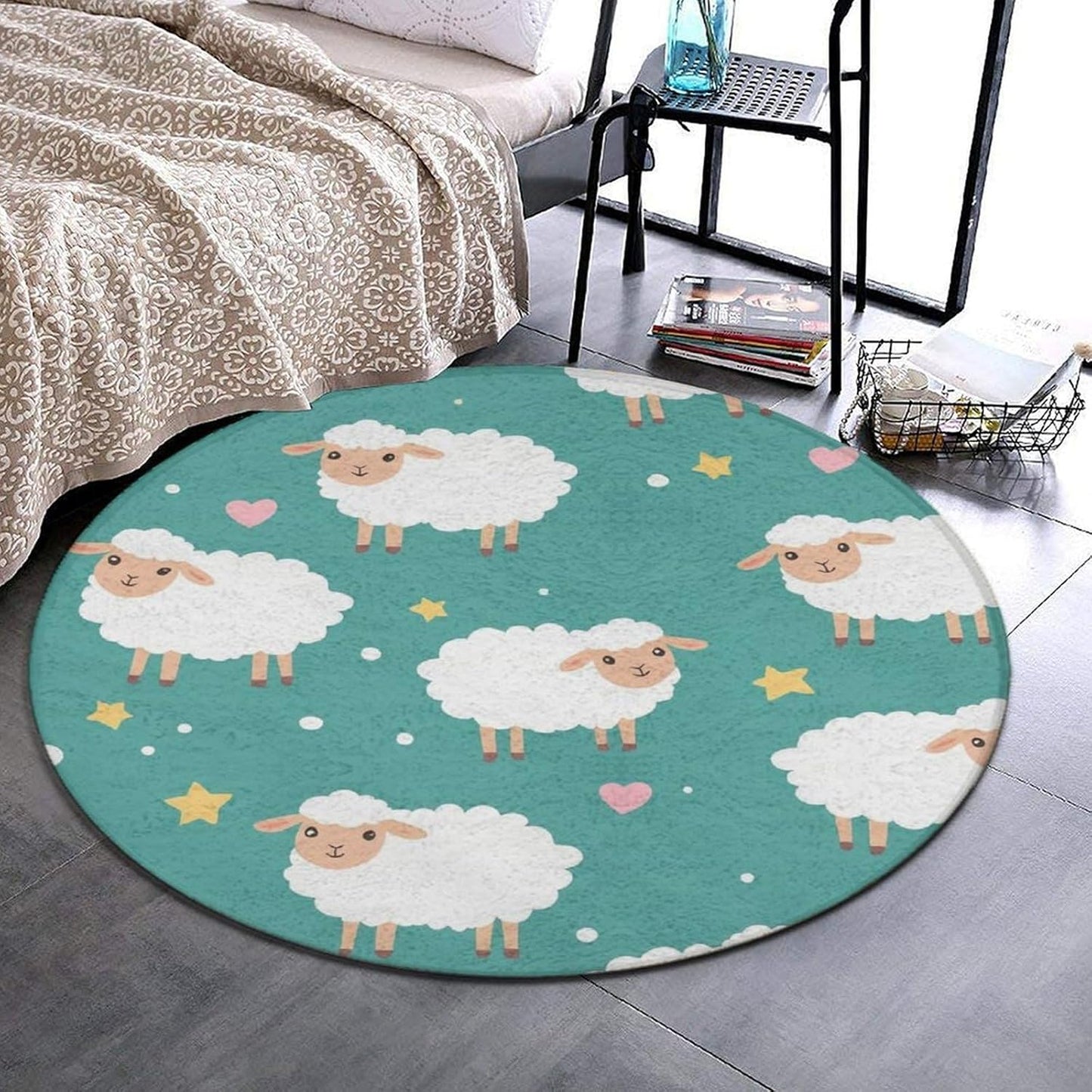 Large Home Decor Mat, Soft Round Yoga Carpet, Non Slip Machine Washable Home Office Circle Rug Gothic Witchy Sun Moon Mushroom Moth