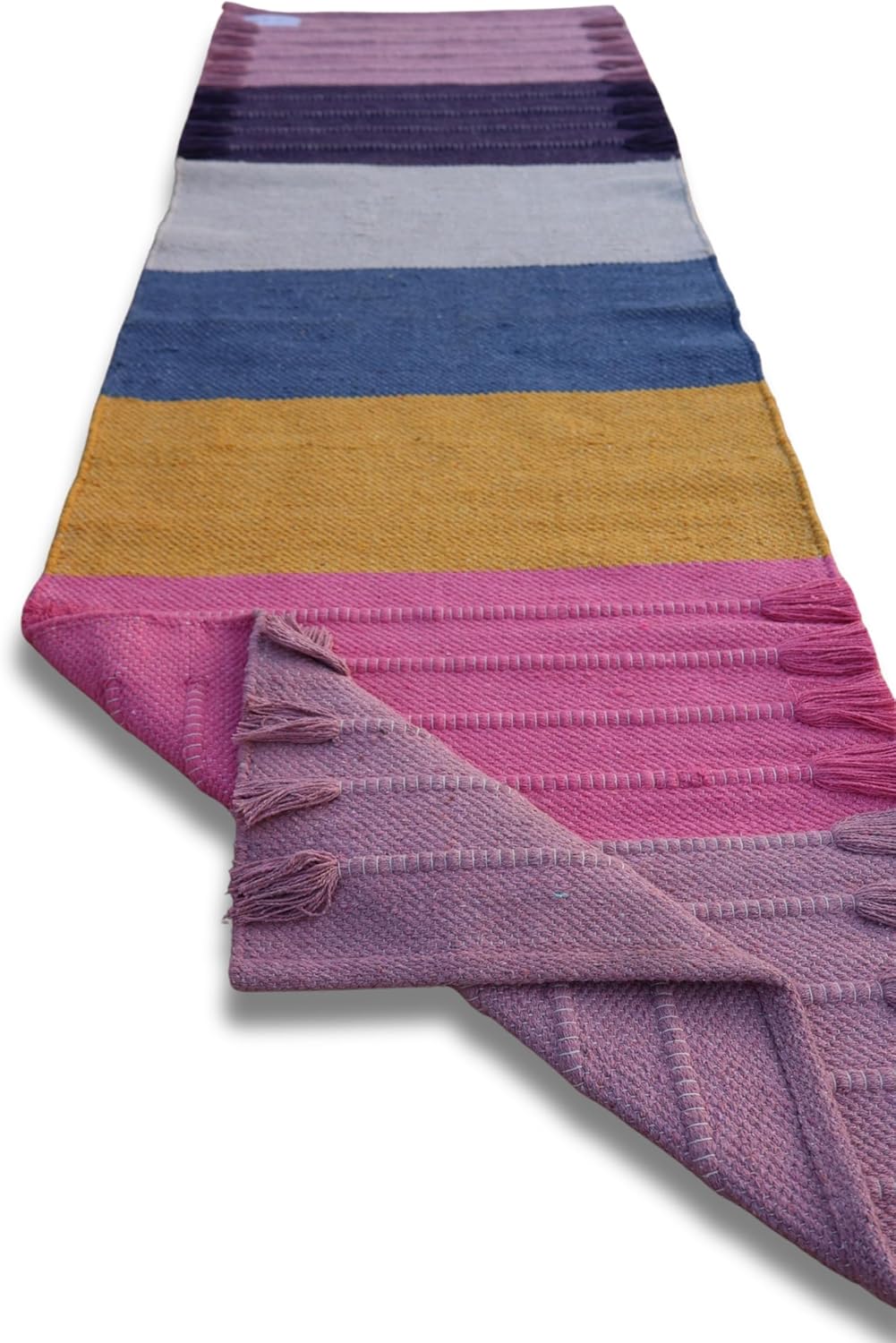 Jaipur Art & Rugs Cotton Yoga Rug - Eco-Friendly Hand-Woven Thick Mat (24”x72”x5mm) for Everyday Fitness at Home - Comfortable & Extra-Long - Colors B