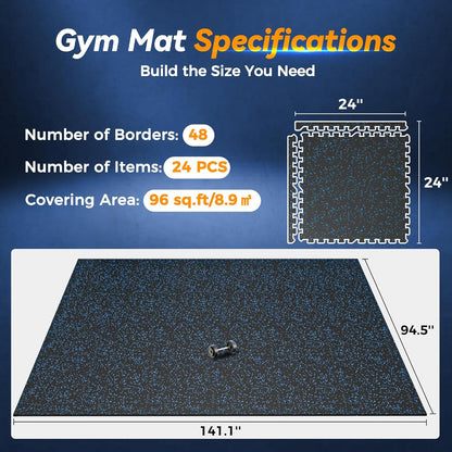 SUPERJARE 1" Extra-Thick Rubber Top Exercise Mat, Puzzle Gym Flooring for Home Gym, Gym Mat for Workout Equipment, Interlocking Floor Tiles with EVA Foam, 12 Pcs 48 Sq Ft, Black/Grey