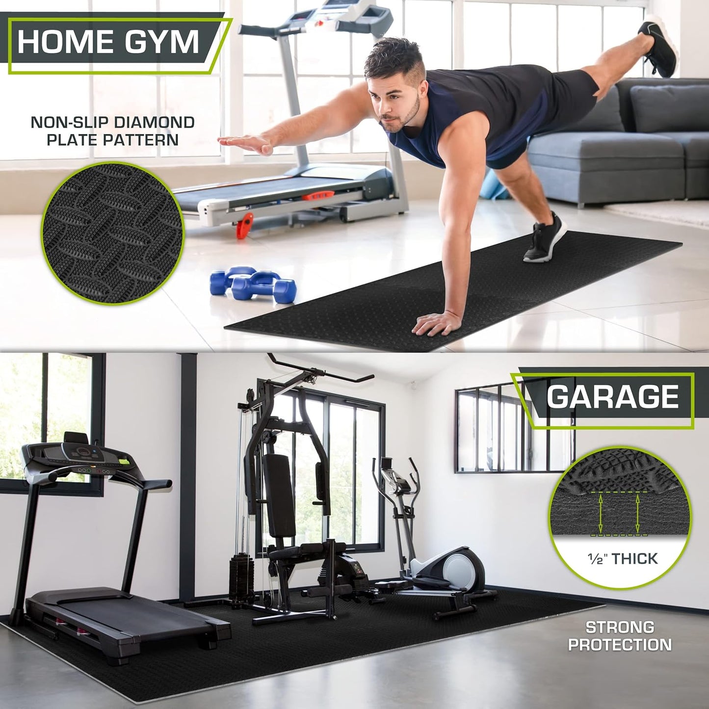 ProsourceFit Exercise Puzzle Mat ½-inch, EVA Interlocking Foam Floor Tiles for Home Gym, Workout Equipment, Kids Play Areas, Black, 24 SQ FT - 6 Tiles