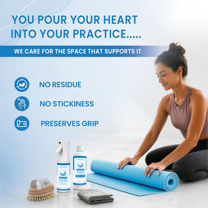 Flexies Foaming Yoga Mat Cleaner Spray Kit, Plant Based Non Toxic Mat Cleaner with Brush and Microfiber Cloth, Yoga Essentials for Women and Men, Pilates Mat Care, Lavender