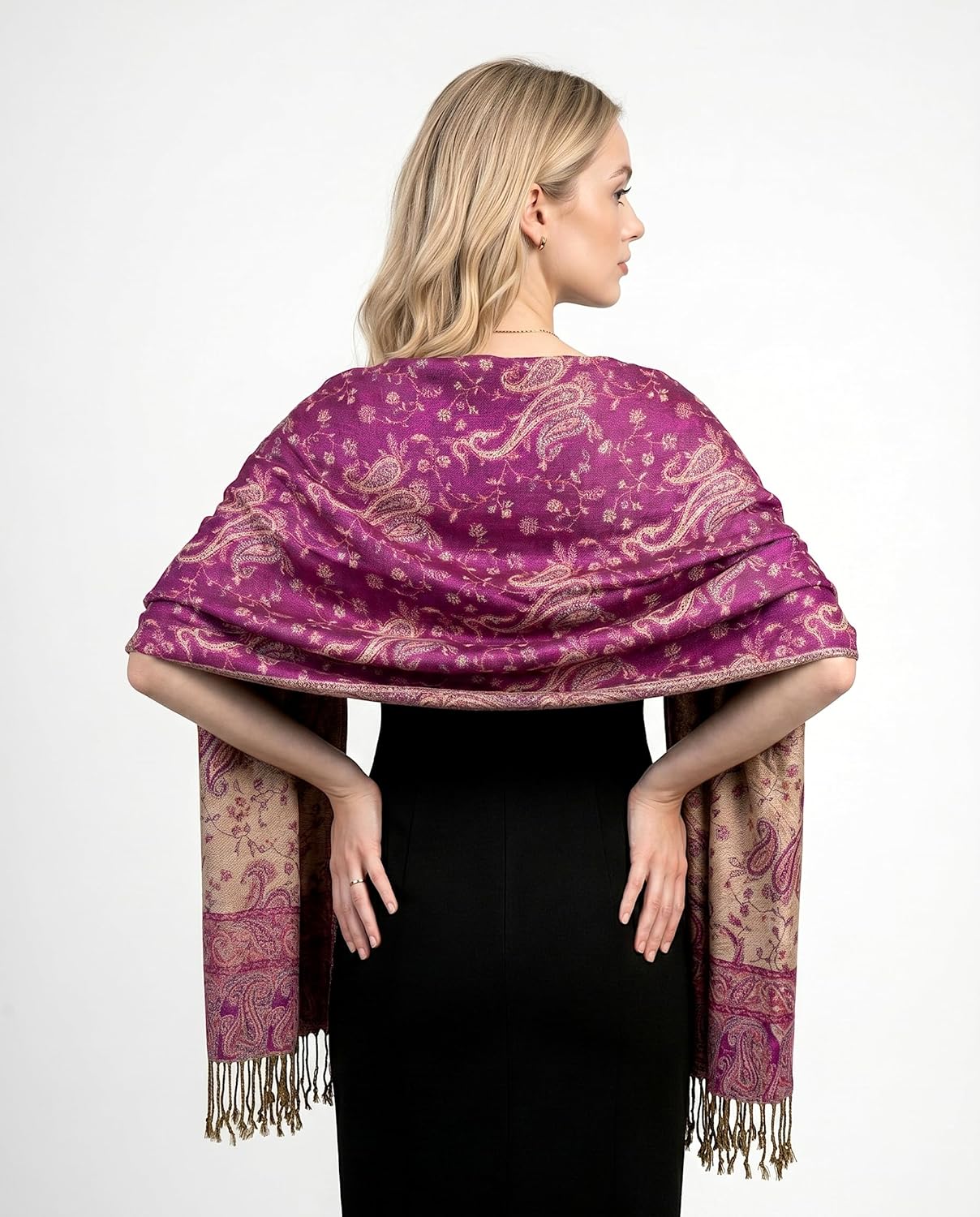 Achillea Reversible Paisley Pashmina Rave Scarf – Exotic Indian Shawls and Wraps for Evening Dresses, Festivals, All Seasons - Colors B