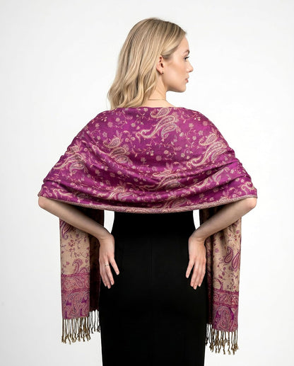 Achillea Reversible Paisley Pashmina Rave Scarf – Exotic Indian Shawls and Wraps for Evening Dresses, Festivals, All Seasons - Colors B