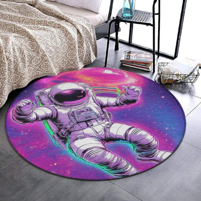 Home Decor Non Slip Kitchen Office Circle Rug, Machine Washable Modern Round Area Rug, Room Sofa Yoga Soft Round Carpet Purple Galaxy Trippy Space Astronaut Art, 36inch
