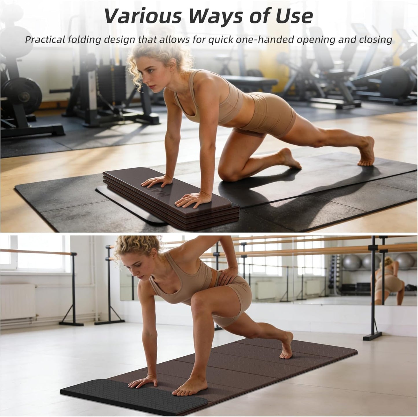 HAHE Foldable Yoga Exercise Mat, 74"Lx32"Wx1/3"Thick, TPE Multi-purpose Workout Mats with Non-slip Surface, Portable for Yoga/Pilates/Studio/Home Gym