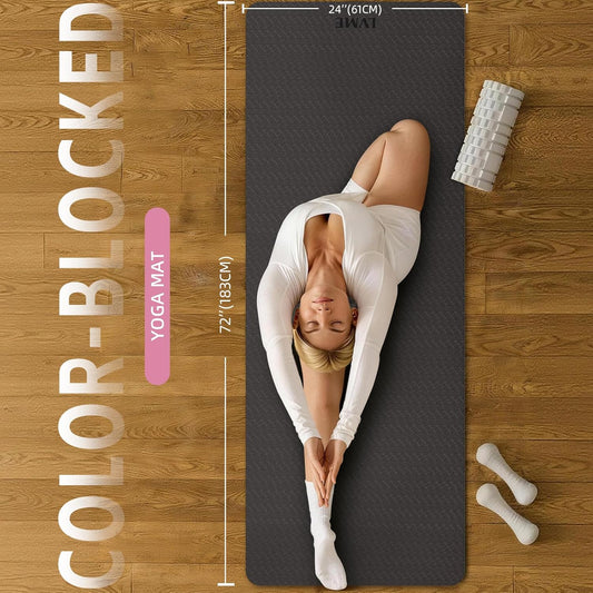 Yoga Mat Non Slip, Anti-Tear 1/4" & 2/5" Thick TPE Yoga Mats for Women and Men, a stylish and practical dual-tone yoga mat.72"x24" Exercise & Fitness Mat with Carrying Strap, Workout Mats for Yoga, Pilates and Floor Exercise