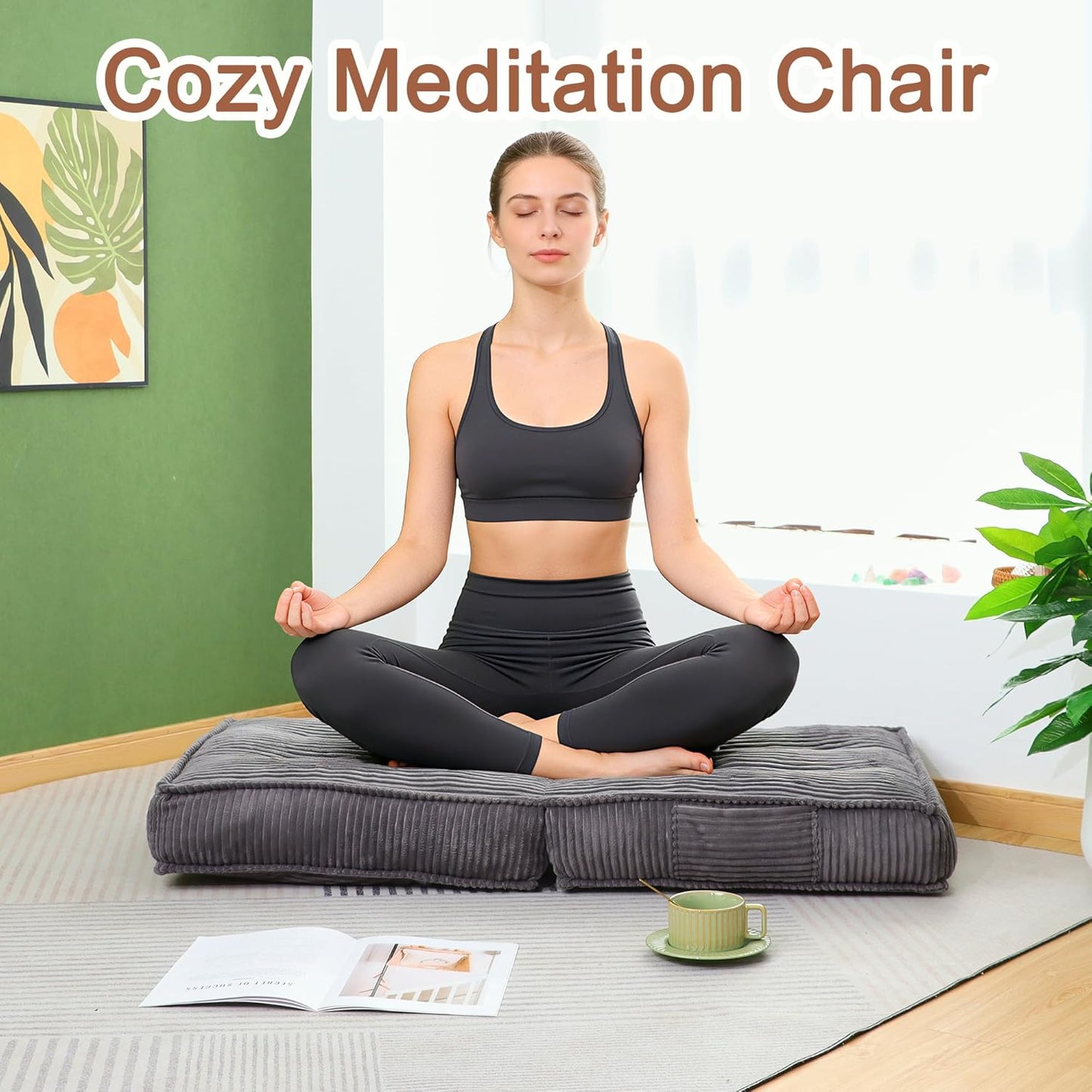 Adjustable Floor Chair with Back Support, 6-Position, Folding Japanese Meditation Tatami Chair, Comfy Gaming Chairs for Adults, Accent Sofa Reading Chairs, Living Room, Bedroom, Coffee