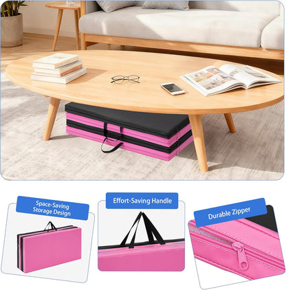 Outdoor Basic 6'x3'x2'' Gymnastics Mats Portable 4-Fold Tumbling Mat Thick Yoga Mat with PU Leather & Carry Handle for Home Workout, Yoga, MMA Core Training, Pilates