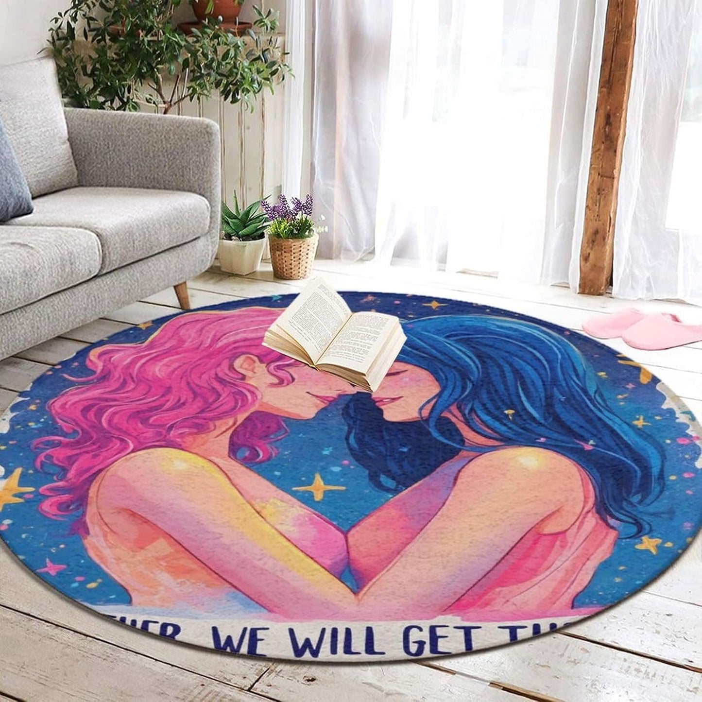 Machine Washable Modern Round Area Rug, Room Sofa Yoga Soft Round Carpet, Home Decor Non Slip Kitchen Office Circle Rug Union Jack Flag UK Mandala Art, 60inch