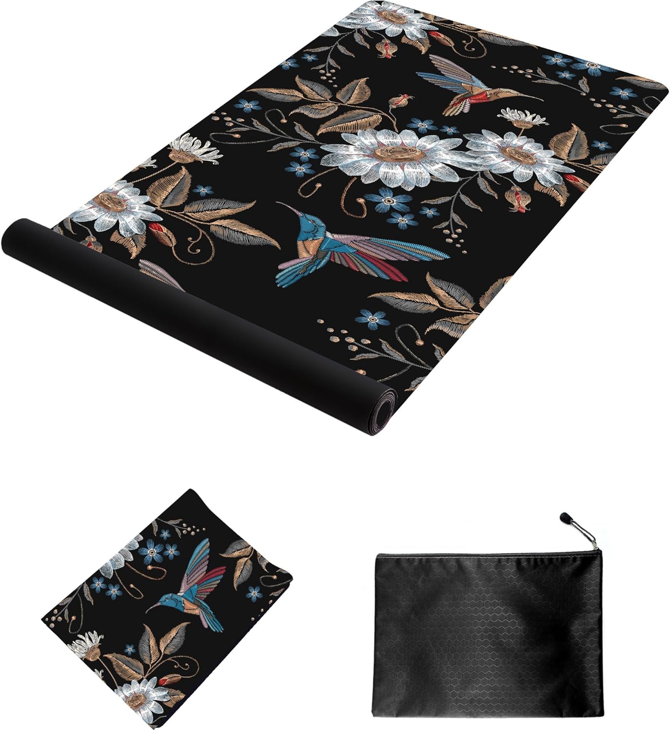 nuveti Printed Travel Yoga Mat-1/16 Inch Thick Non Slip Fitness Workout Mat with Carrying Bag, Foldable Lightweight Suede & Natural Rubber Yoga Mat for Yoga Pilates and Fitness 72" L x 24" W x 1.5mm