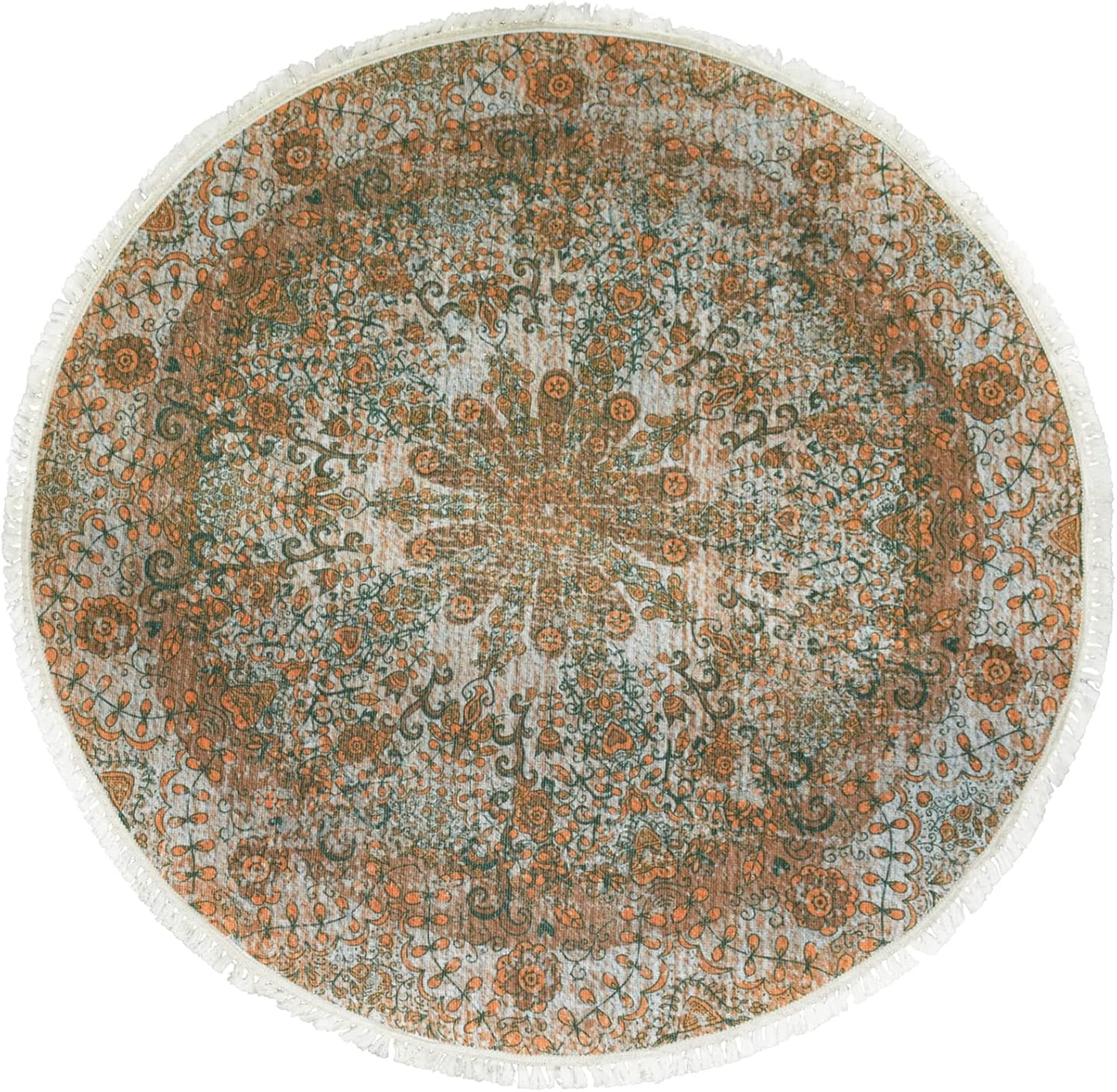 Boho Rug 5Ft Round Bedroom Carpet Circle Nonslip Farmhouse Area Rug Rustic Mandala Floor Mat for Living Room Locker Room Tassel Yoga Throw Rugs Washable Doormat, Purple
