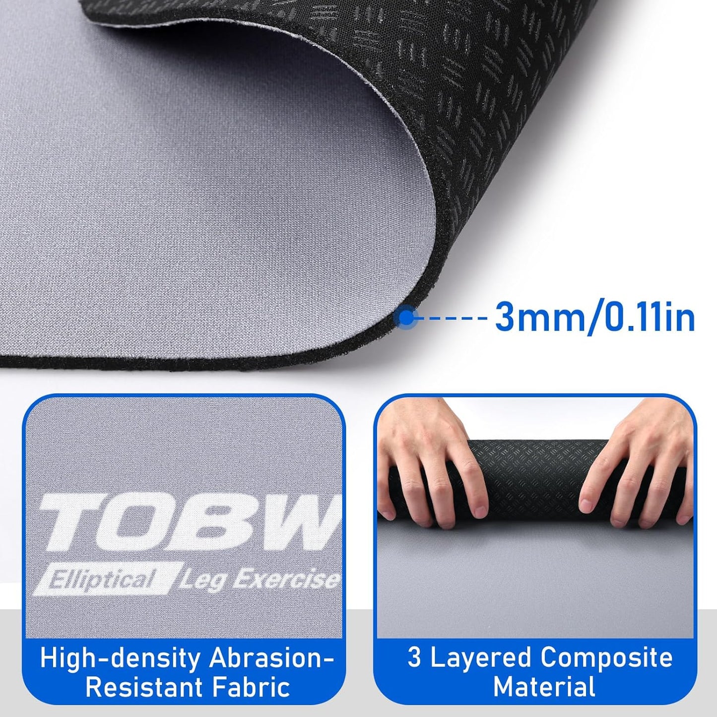 TOBWOLF Non-Slip Workout Mat for Ellipse Leg Exerciser, Ellipse Machine Mat, Exercise Mat for Under Desk Ellipticals, Suitable for Electric Seated Foot Pedal Exerciser, Stability & Floor Protection