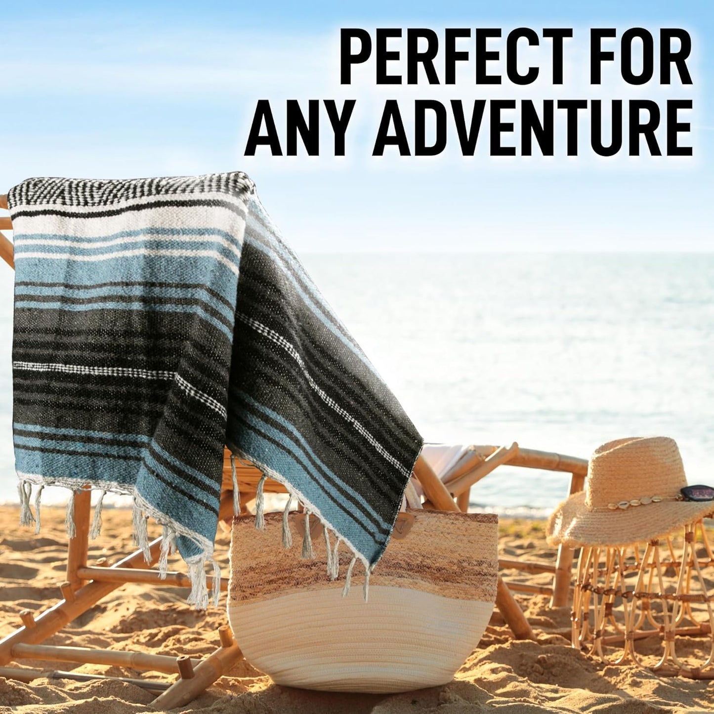 Hydration Nation Authentic Large Handwoven Mexican Blanket - Soft Yoga - Durable Serape - Lightweight Falsa, Beach, Camping, Picnic, Outdoor 70"x50" - Mandarin