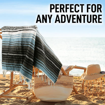 Hydration Nation Authentic Large Handwoven Mexican Blanket - Soft Yoga - Durable Serape - Lightweight Falsa, Beach, Camping, Picnic, Outdoor 70"x50" - Mandarin