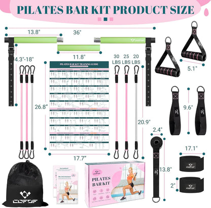 COFOF Pilates Bar Kit with Resistance Bands, Multifunctional Yoga Pilates Bar with Heavy-Duty Metal Adjustment Buckle, Portable Home Gym Pilates Resistance Bar Kit for Women Full Body Workouts