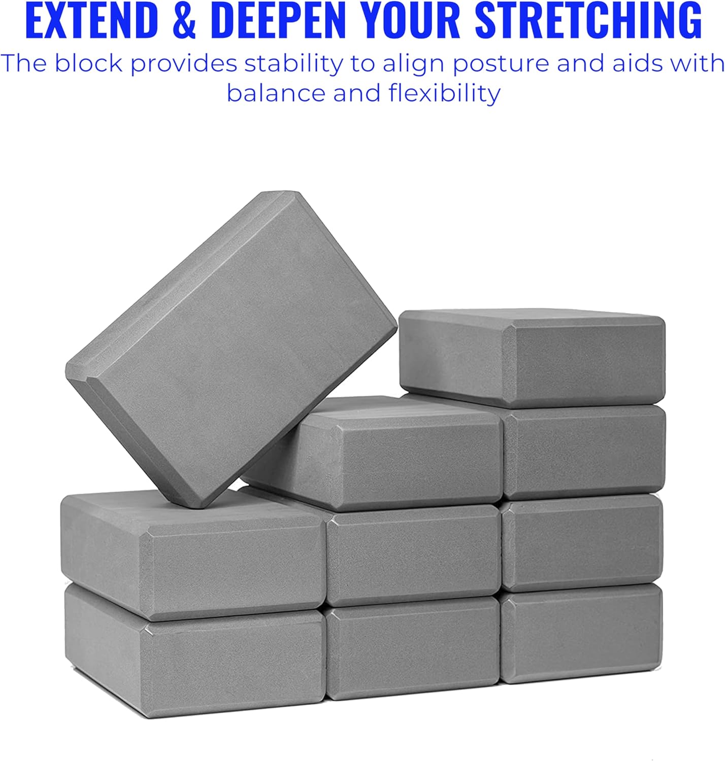 3" Yoga Block, 10 Pack Bulk EVA Foam Yoga Blocks, Firm and Supportive Yoga Brick, Balance Foam for Stretching, Pilates, and Workout, 3" x 6" x 9"