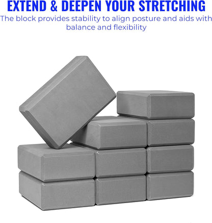 3" Yoga Block, 10 Pack Bulk EVA Foam Yoga Blocks, Firm and Supportive Yoga Brick, Balance Foam for Stretching, Pilates, and Workout, 3" x 6" x 9"