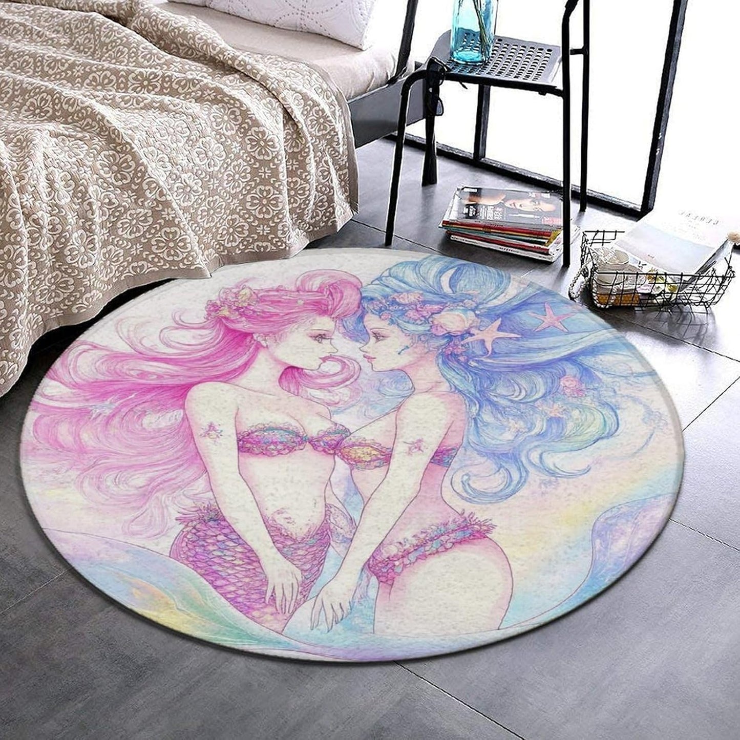 Machine Washable Modern Round Area Rug, Room Sofa Yoga Soft Round Carpet, Home Decor Non Slip Kitchen Office Circle Rug Union Jack Flag UK Mandala Art, 60inch