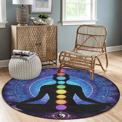Soft Round Yoga Carpet, Large Home Decor Mat, Non-Slip Machine Washable Kitchen Office Circle Rug Compatible with Cool Norse Viking Vegvisir Runic Compass