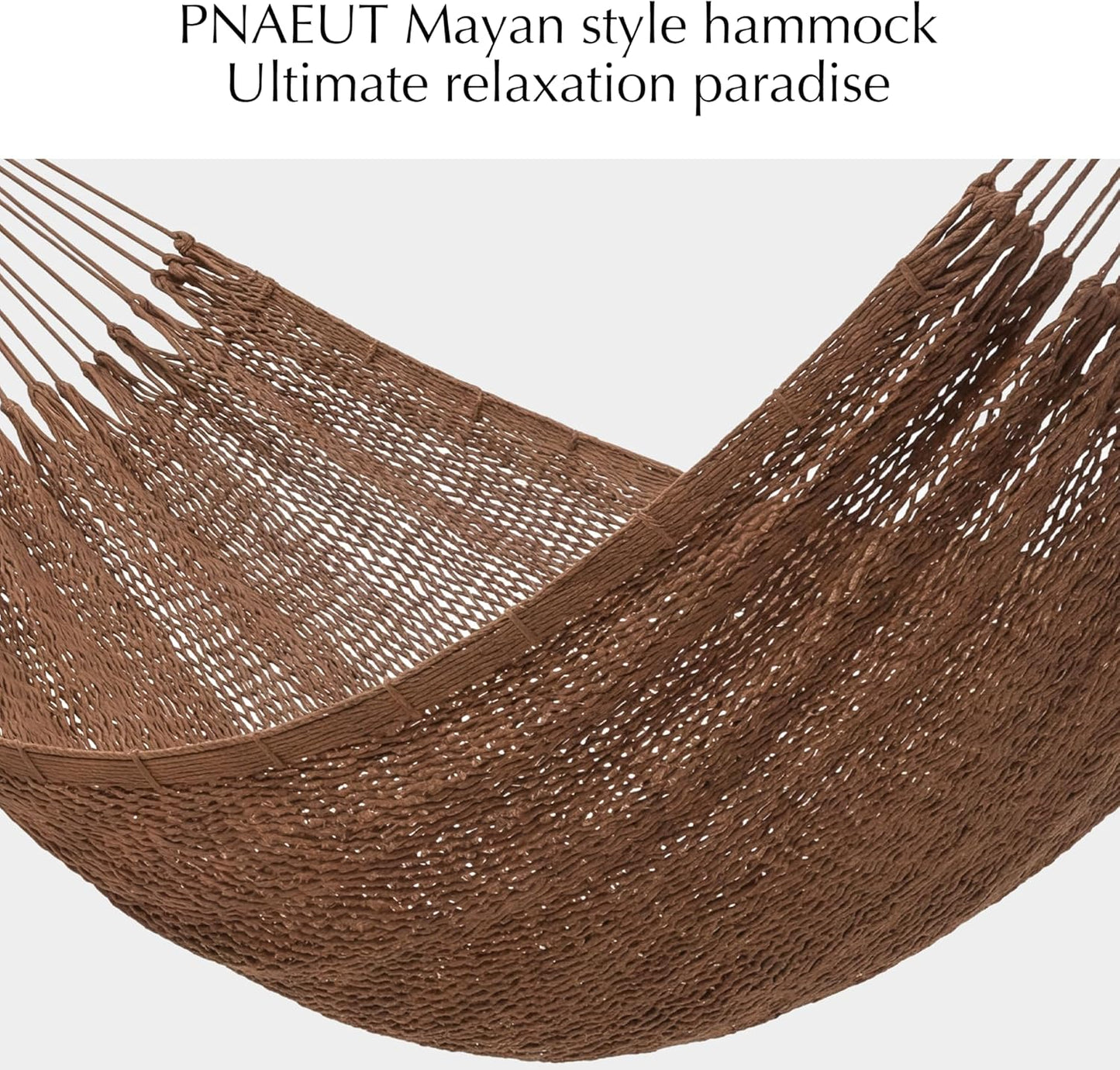 PNAEUT Handwoven Mayan Hammocks, Double Rope Hammock for Outdoor Outside & Indoor, Thick Soft 600 lbs Capacity Heavy-Duty, Includes Tree Straps, Carabiners & Carrying Bag (Nature, X-Large)