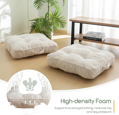 HIGOGOGO Floor Pillow Cushion for Adults, Meditation Cushion Pillow, Large Square Floor Sitting, Tufted Corduroy Cover, for Tatami Living Room or Yoga, 22x22 Inch, Dark Grey