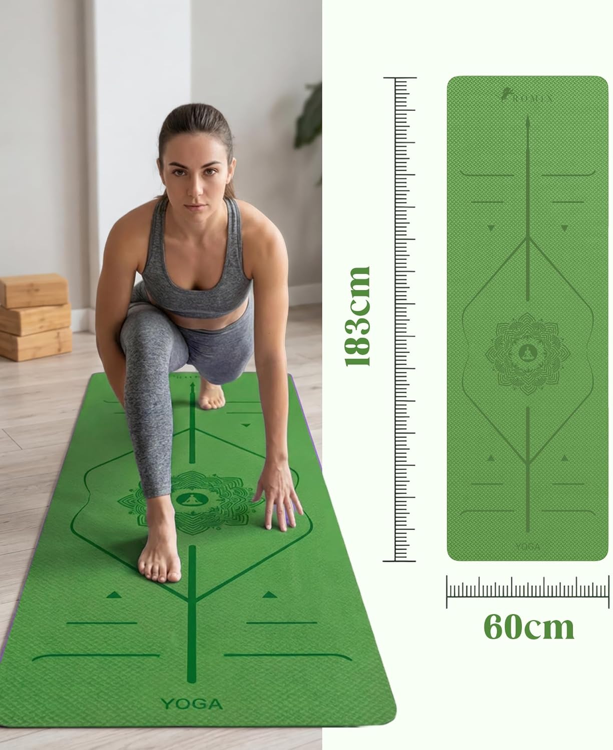 ROMIX Pro Yoga Mat Thick 6mm (1/4 inch), 72"L x 24"W Non-Slip Workout Mat with Alignment Lines, Large Yoga Mats for Women Men With Carry Bag, Exercise Mats for Home Workout Training Equipment
