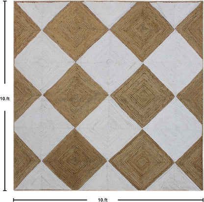 Scalloped Edge Kilim Rug 3' Square Rug Beige & Multicolor Cape Cod Design Carpet Thick 0.27 inches Hand Braided Jute Flatweave Indoor Outdoor Use Rugs for Bedroom, Kitche, Yoga Mat
