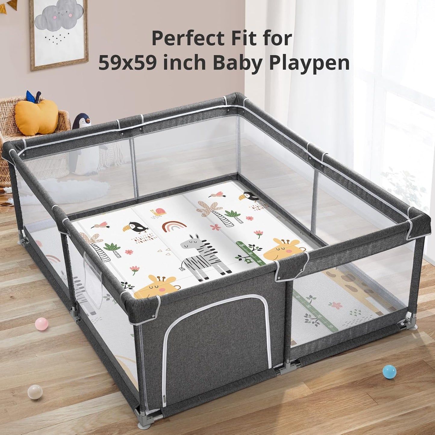 Extra Large Baby Play Mat 79x70, Foldable Baby Play Mat for Floor, Waterproof, Safe & Thick Playmats for Babies and Toddlers, Non-Slip Backing Safe for Crawling&Tummy Time, Indoor & Outdoor Use