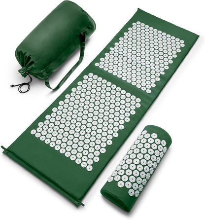 Sivan Back and Neck Pain Relief Acupressure Mat and Pillow Set, Chronic Back Pain Treatment - Relieves Your Stress of Lower Upper Back and Sciatic Pain - Green