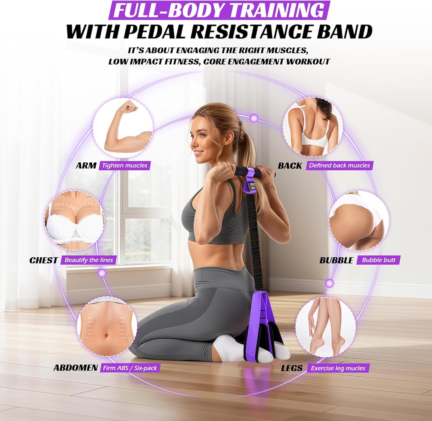 KUTIZE Multifunction Pedal Resistance Band with Handle, Upgraded Exercise Equipment with Soft Foot Pedal for Sit Up & Full-Body Home Gym Workouts, Core/ABS Training, Pilates, Yoga & Physical Therapy