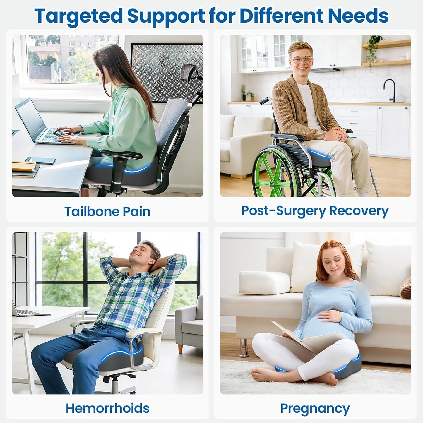 SweetSlubr Large Donut Pillow Seat Cushion for Hemorrhoid Discomfort&Tailbone Pressure, Office Chair Cushion for Long Sitting, Ergonomic Coccyx Pillow for Postpartum Pregnancy, Lifting Cushions, Black