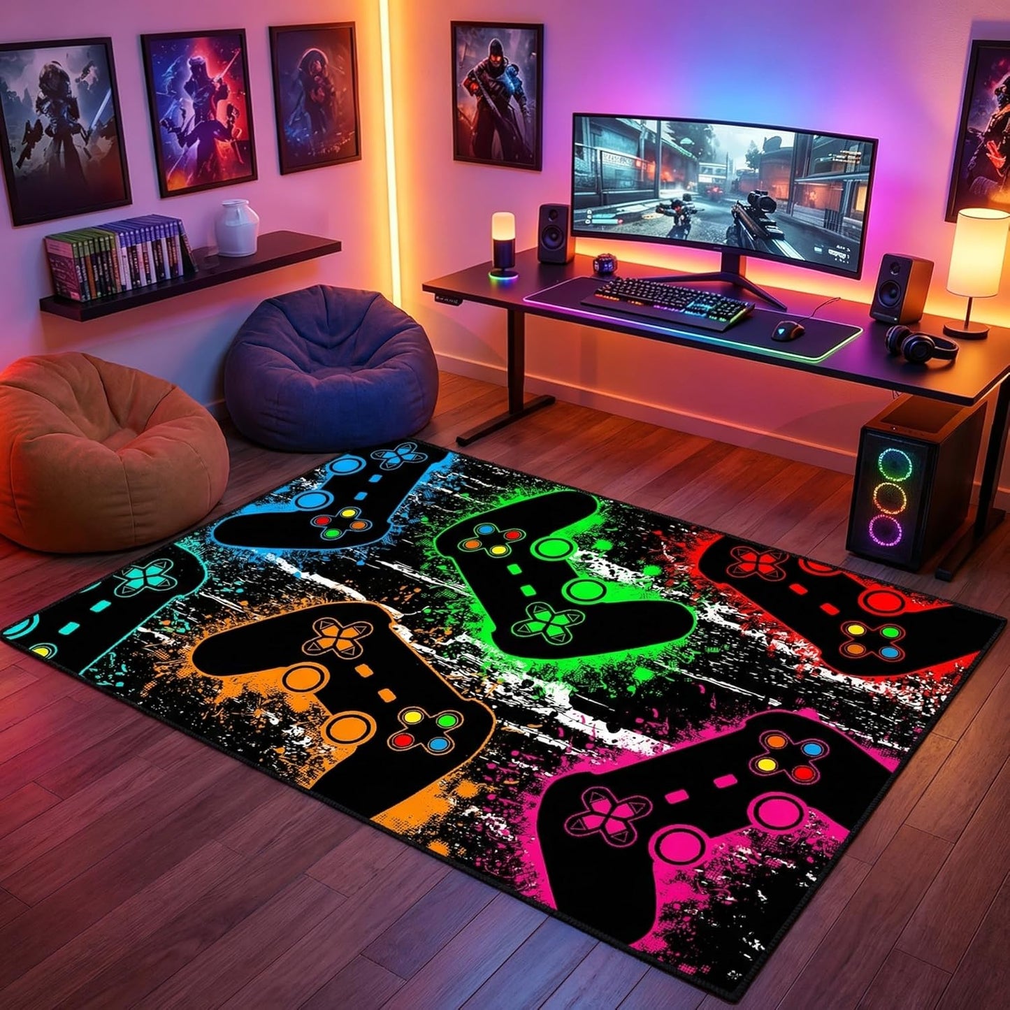 Game Controller Rugs for Bedroom Boys Living Room Gamer Gamepad Red Carpets Floor Mat Player Indoor Mats Gaming Art Design Home Decor Crystal Doormat Yoga Mats 3'x5'