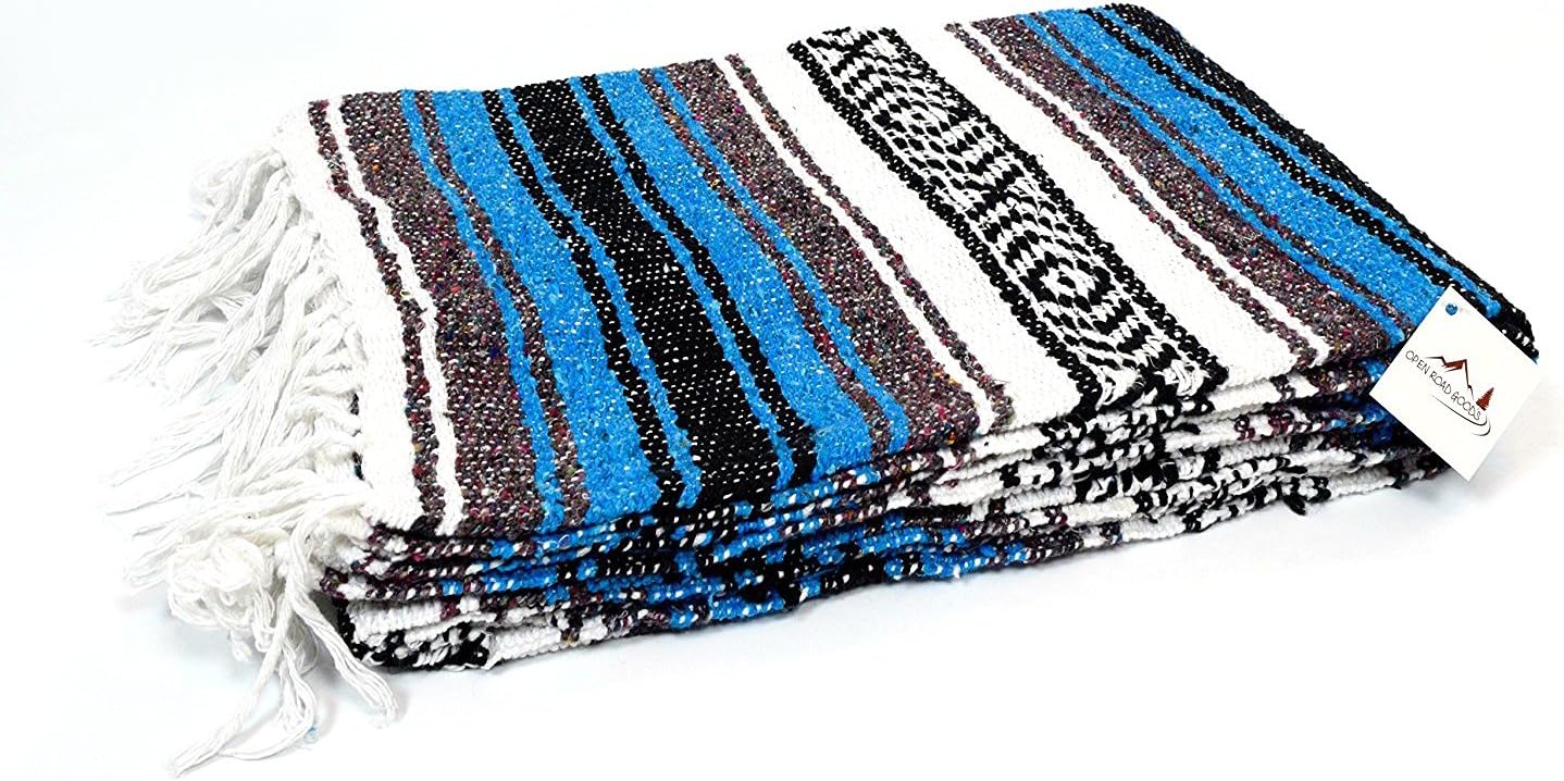 Open Road Goods Blue Mexican Blanket - Authentic Serape Falsa Blanket - Handmade