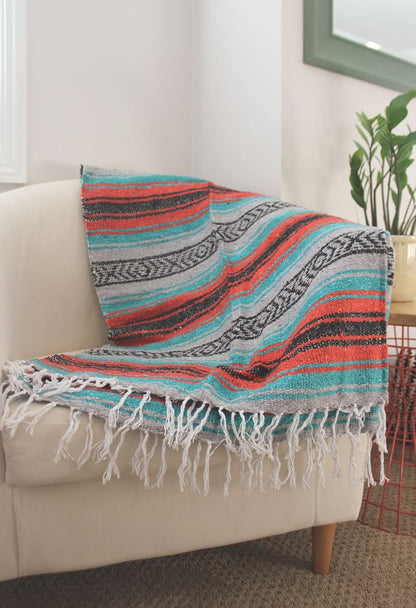 Del Mex Classic Mexican Blanket, Large Authentic Woven Falsa Throw (70"x50"), Artisan Southwest Décor for Beach, Yoga, Outdoors (Lavender)