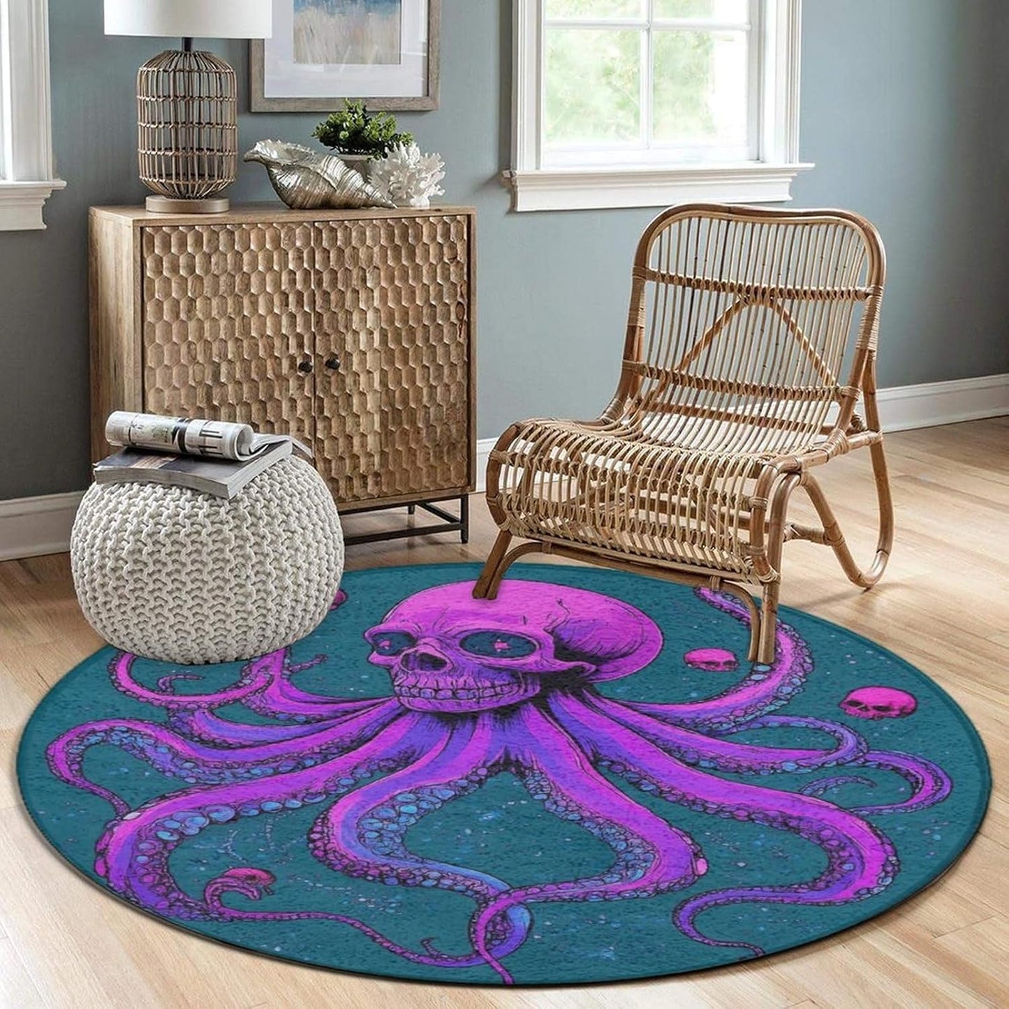 Home Decor Non Slip Kitchen Office Circle Rug, Machine Washable Modern Round Area Rug, Room Sofa Yoga Soft Round Carpet Purple Galaxy Trippy Space Astronaut Art, 36inch