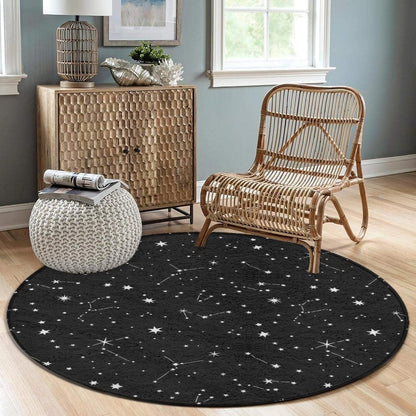 Soft Round Yoga Carpet, Large Home Decor Mat, Non-Slip Machine Washable Kitchen Office Circle Rug Compatible with Cool Norse Viking Vegvisir Runic Compass