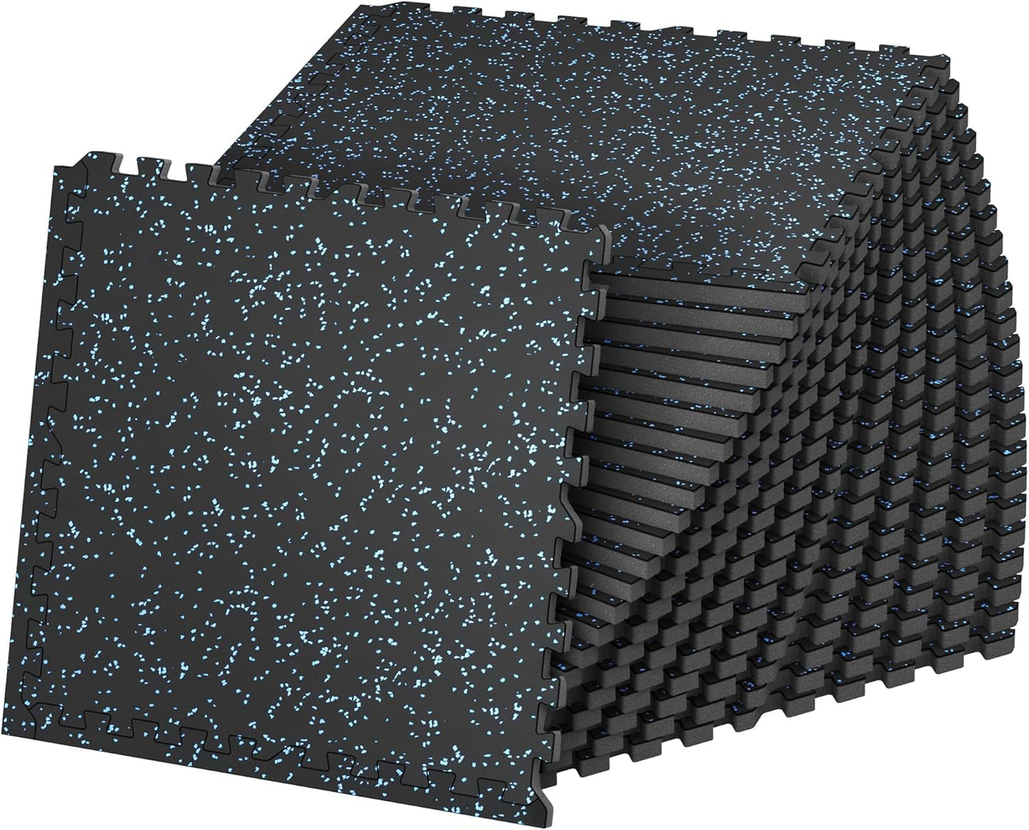 SUPERJARE 1" Extra-Thick Rubber Top Exercise Mat, Puzzle Gym Flooring for Home Gym, Gym Mat for Workout Equipment, Interlocking Floor Tiles with EVA Foam, 12 Pcs 48 Sq Ft, Black/Grey