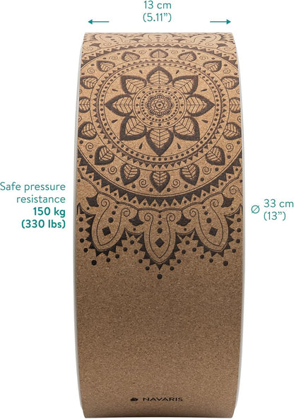 Navaris Cork Yoga Wheel - Prop for Stretching, Flexibility, Back Bends - Helps Deepen Poses and Stretch Back, Shoulders, Chest - 13" (33cm) Diameter