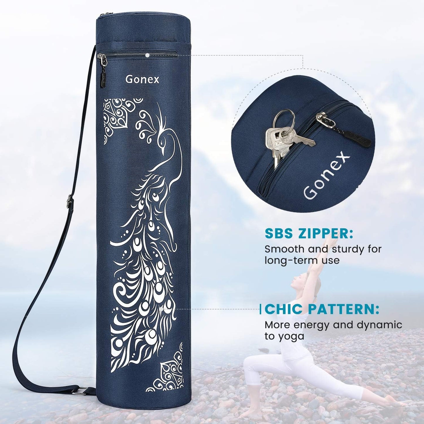 Gonex Yoga Mat Bag, Yoga Mat Carrier Full-Zip Exercise Yoga Mat Carry Bag for Women Men with 2 Multi-Functional Storage Cargo Pockets Extra Wide Adjustable Shoulder Strap