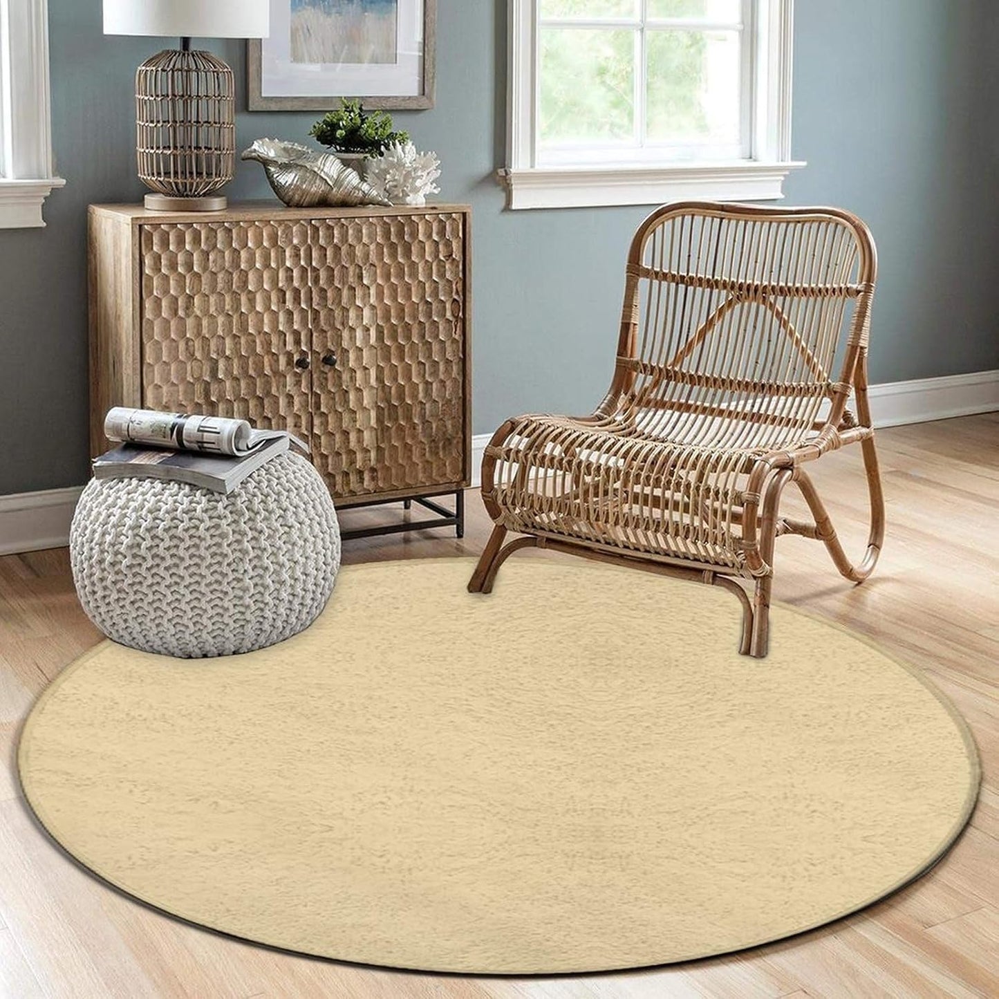 Machine Washable Modern Round Area Rug, Room Sofa Yoga Soft Round Carpet, Home Decor Non Slip Kitchen Office Circle Rug Grey, 24inch