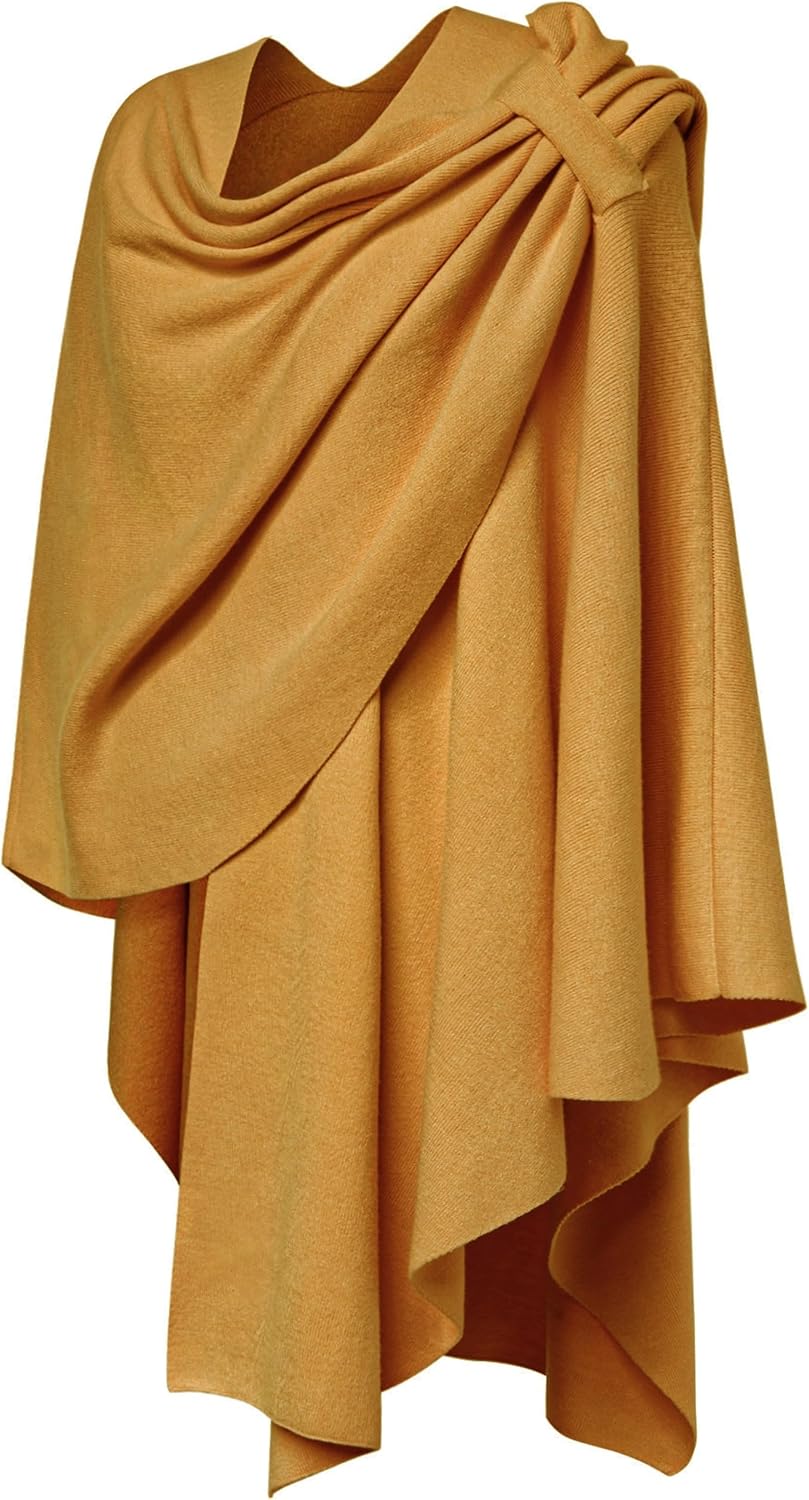 PULI Womens Large Cross Front Poncho Sweater Wrap Topper Knitted Elegant Shawls Cape for Fall Winter