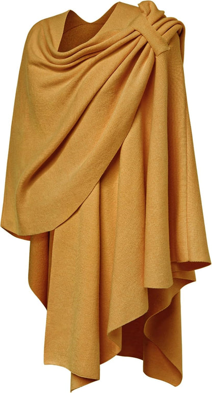 PULI Womens Large Cross Front Poncho Sweater Wrap Topper Knitted Elegant Shawls Cape for Fall Winter